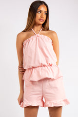 Breanna Pink Halter Neck Shorts Co-ord Set