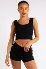 Giana Black Side Stripe Crop Top Co-ord Set