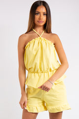 Breanna Yellow Halter Neck Shorts Co-ord Set