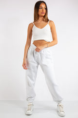 Brylee White Basic Elasticated Tie Waist Joggers