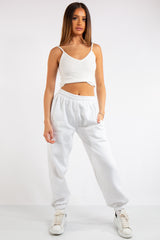 Brylee White Basic Elasticated Tie Waist Joggers