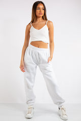 Brylee White Basic Elasticated Tie Waist Joggers