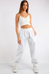 Brylee White Basic Elasticated Tie Waist Joggers