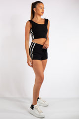 Giana Black Side Stripe Crop Top Co-ord Set