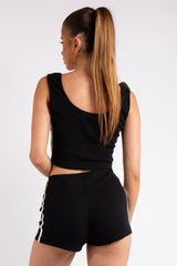 Giana Black Side Stripe Crop Top Co-ord Set