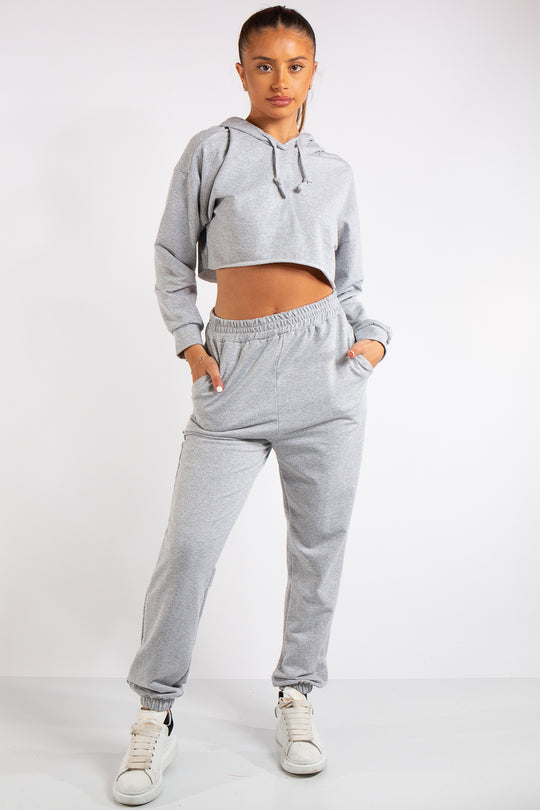 Maxine Grey Cropped Tracksuit Set