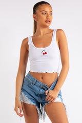 Danica White Cherry Ribbed Vest Top