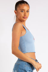 Danica Baby Blue Cherry Ribbed Vest Top