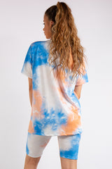 Zainab Orange/Blue Tie Dye Oversized T-Shirt & Cycling Shorts Co-ord Set