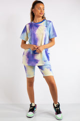 Zainab Purple/Yellow Tie Dye Oversized T-Shirt & Cycling Shorts Co-ord Set