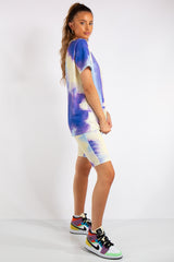 Zainab Purple/Yellow Tie Dye Oversized T-Shirt & Cycling Shorts Co-ord Set