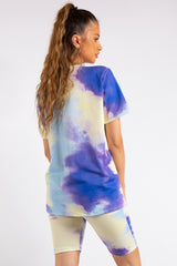 Zainab Purple/Yellow Tie Dye Oversized T-Shirt & Cycling Shorts Co-ord Set