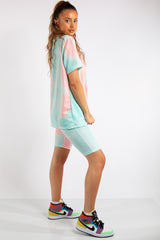 Zainab Pink/Green Tie Dye Oversized T-Shirt & Cycling Shorts Co-ord Set
