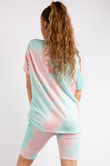 Zainab Pink/Green Tie Dye Oversized T-Shirt & Cycling Shorts Co-ord Set