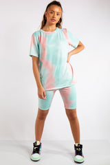 Zainab Pink/Green Tie Dye Oversized T-Shirt & Cycling Shorts Co-ord Set