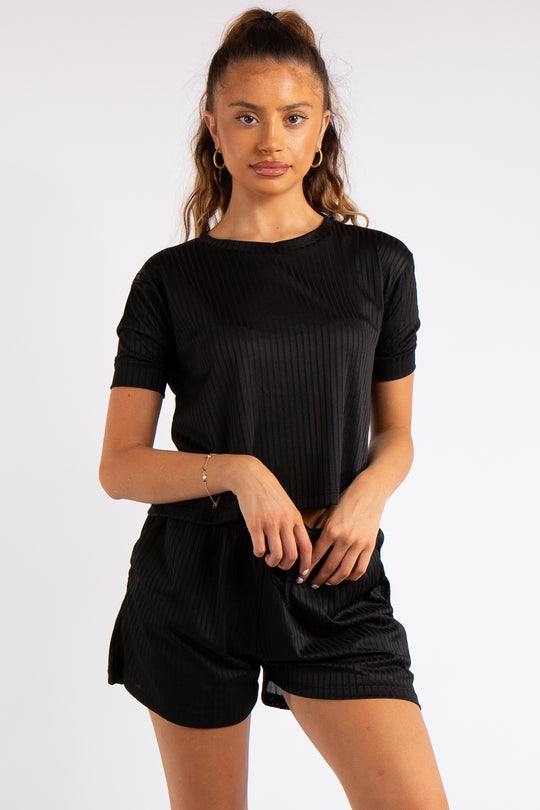 Sandra Black Ribbed Basic Co-ord Set