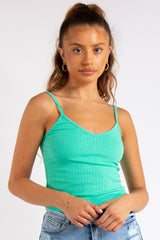 Vienna Green Ribbed V Plunge Vest Top