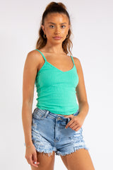 Vienna Green Ribbed V Plunge Vest Top