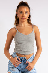 Vienna Grey Ribbed V Plunge Vest Top
