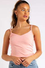 Vienna Pink Ribbed V Plunge Vest Top