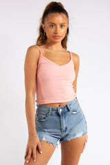 Vienna Pink Ribbed V Plunge Vest Top