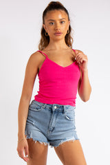Vienna Fuchsia Ribbed V Plunge Vest Top