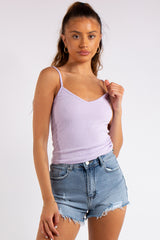 Vienna Lilac Ribbed V Plunge Vest Top