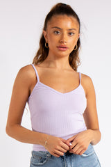 Vienna Lilac Ribbed V Plunge Vest Top