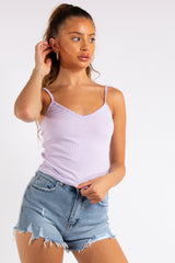 Vienna Lilac Ribbed V Plunge Vest Top