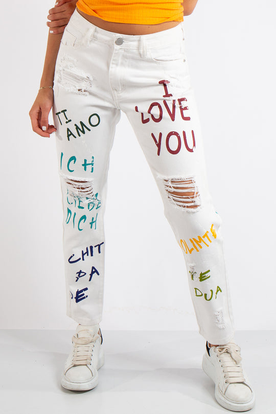 Dils Denim Distressed White Self Love Mom Jeans