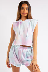 Dana Pastel Tie Dye Cropped Sleeveless Hoodie Short Co-ord Set