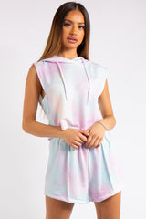 Dana Pastel Tie Dye Cropped Sleeveless Hoodie Short Co-ord Set