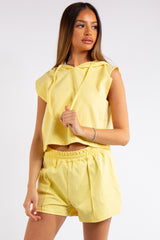 Melania Yellow Sleeveless Hoodie Co-ord Set