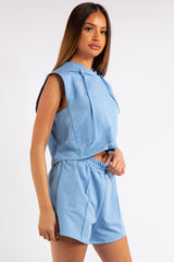 Melania Baby Blue Cropped Sleeveless Hoodie Co-ord Set