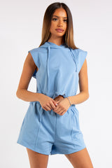 Melania Baby Blue Cropped Sleeveless Hoodie Co-ord Set