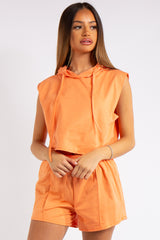 Melania Orange Cropped Sleeveless Hoodie Co-ord Set