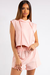 Melania Pink Cropped Sleeveless Hoodie Co-ord Set