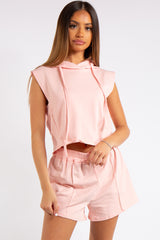 Melania Pink Cropped Sleeveless Hoodie Co-ord Set
