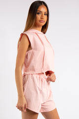 Melania Pink Cropped Sleeveless Hoodie Co-ord Set