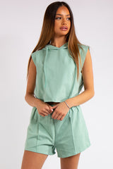 Melania Sage Green Sleeveless Hoodie Co-ord Set