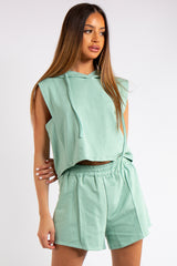Melania Sage Green Sleeveless Hoodie Co-ord Set