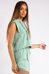 Melania Sage Green Sleeveless Hoodie Co-ord Set