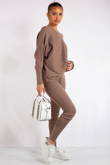 Ensley Mocha Ribbed Fine Knit Loungewear Co-Ord set
