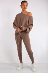 Ensley Mocha Ribbed Fine Knit Loungewear Co-Ord set