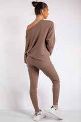 Ensley Mocha Ribbed Fine Knit Loungewear Co-Ord set