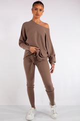Ensley Mocha Ribbed Fine Knit Loungewear Co-Ord set