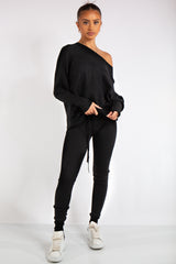 Ensley Black Ribbed Fine Knit Loungewear Co-Ord set
