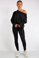 Ensley Black Ribbed Fine Knit Loungewear Co-Ord set