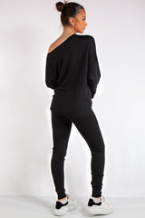 Ensley Black Ribbed Fine Knit Loungewear Co-Ord set