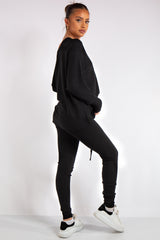 Ensley Black Ribbed Fine Knit Loungewear Co-Ord set